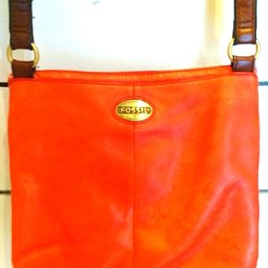 Fossil rich orange leather bag